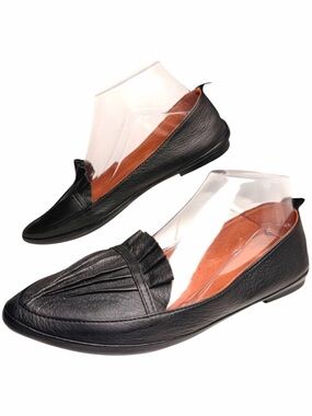Spring Step Leather Pointed Toe Ruffle Loafers Black 38 US 7